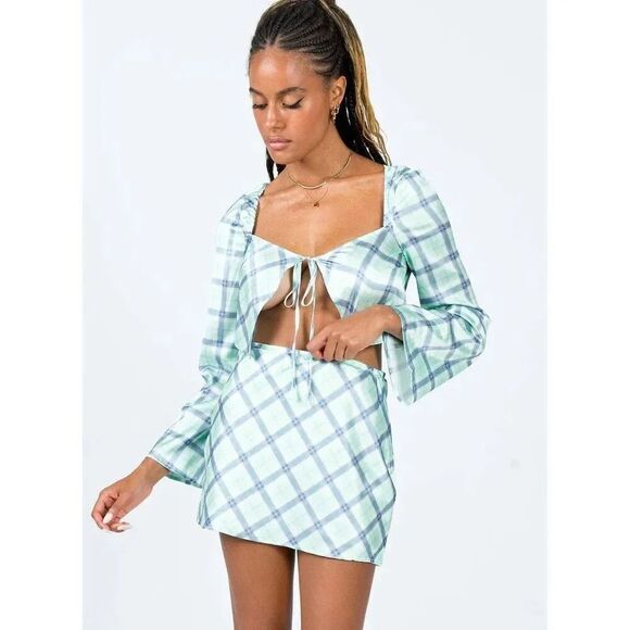 Princess Polly SHEENA SET GREEN CHECK Size 2 - Picture 1 of 14